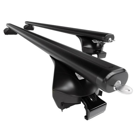 Aluminiowy bagażnik dachowy do Volvo XC60 II SUV (2017-....) - czarne belki dachowe z uchwytem - Amos - Boss - Aero - reling zintegrowany