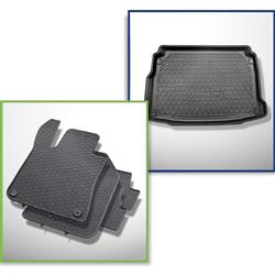 Zestaw: dywaniki gumowe + mata do bagażnika do Peugeot 308 II Hatchback (08.2013-11.2021) - Cool liner - górny bagażnik (równy próg załadunkowy); z prawą wnęką; z pełnym kołem zapasowym
