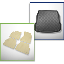 Zestaw: dywaniki welurowe + mata do bagażnika do Audi A8 D4 (10.2013-10.2017) - wersja długa; z kołem zapasowym = płaski bagażnik; także do wersji Quattro
