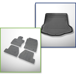 Zestaw: dywaniki welurowe + mata do bagażnika do Ford Focus III (03.2011-08.2018) - z dojazdowym kołem zapasowym lub zestawem naprawczym