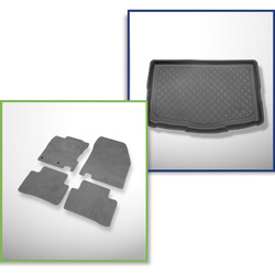 Zestaw: dywaniki welurowe + mata do bagażnika do Nissan Qashqai II J11 (02.2014-05.2021) - dolny bagażnik: z zestawem naprawczym (Acenta & Tekna) & wszystkie modele (Visia); z pełnym kołem zapasowym; bez podwójnej podłogi bagażnika