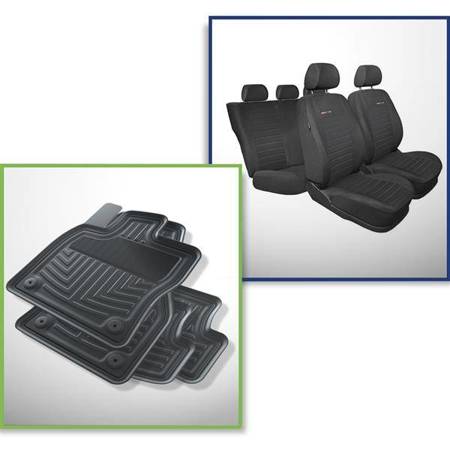Zestaw: dywaniki gumowe + pokrowce szyte na miarę do Seat Leon III Hatchback, Sportstourer (2013-2019) - Elegance