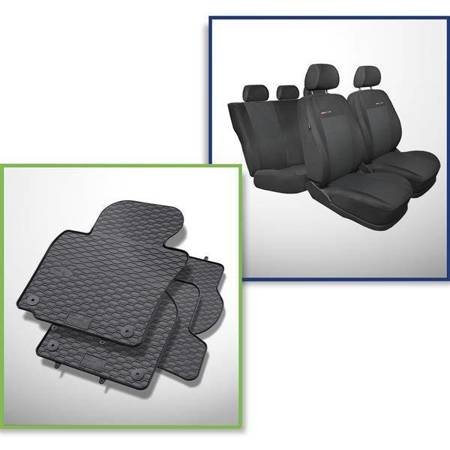 Zestaw: dywaniki gumowe + pokrowce szyte na miarę do Volkswagen Golf VI Hatchback, Kabriolet, Variant (2008-2012) - Elegance - drugi rząd - siedzisko i oparcie dzielone, bez pokrowca na tylny podłokietnik
